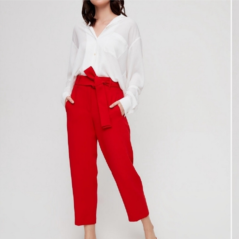 Aritzia Wilfred Front Tie High Rise Ankle Pants size 2 red.